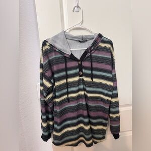 HEIMISH USA Multicolor Striped Cowl Neck Sweater